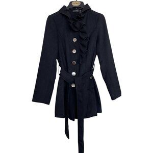 C C Couture Jacket Coat Womens Size Small Black Ruffle Long Sleeve Ladies